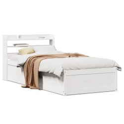 Cadre de lit avec tête de lit blanc 90x190cm bois de pin massif 