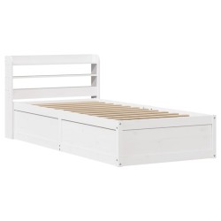 Cadre de lit avec tête de lit blanc 90x190cm bois de pin massif 