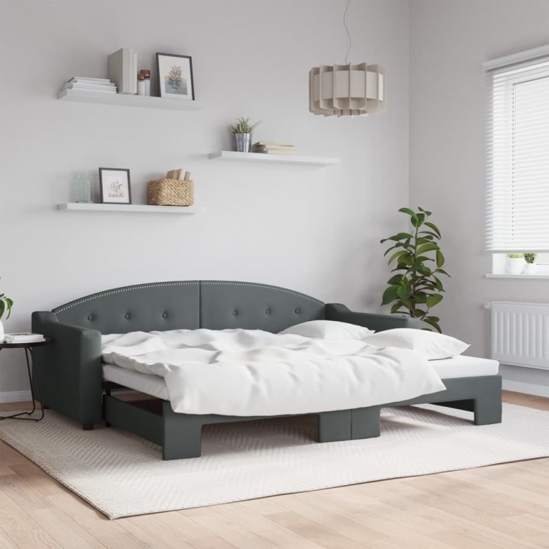 Lit de jour avec gigogne sans matelas gris foncé 90x200 cm 