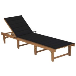 Chaise longue pliable avec coussin Bois d'acacia solide 