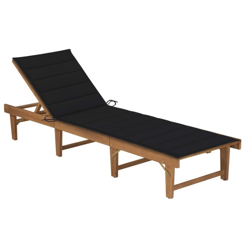 Chaise longue pliable avec coussin Bois d'acacia solide 