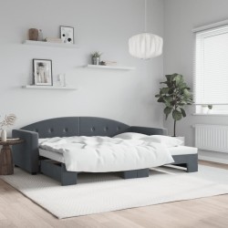 Lit de jour avec gigogne sans matelas gris foncé 90x190 cm 