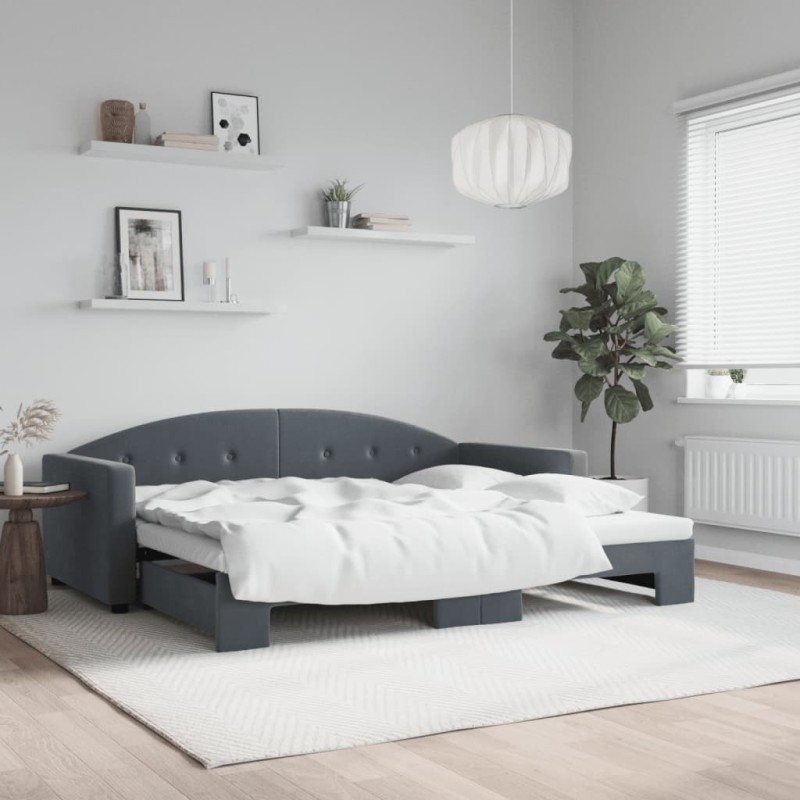 Lit de jour avec gigogne sans matelas gris foncé 90x190 cm 
