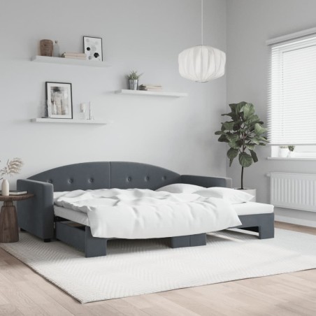 Lit de jour avec gigogne sans matelas gris foncé 90x190 cm 