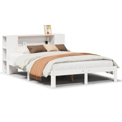 Lit bibliothèque sans matelas blanc 120x200 cm bois pin massif 