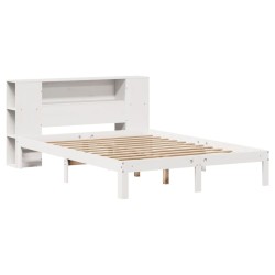 Lit bibliothèque sans matelas blanc 120x200 cm bois pin massif 