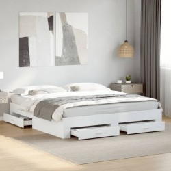 Cadre de lit avec tiroirs sans matelas blanc 200x200 cm 
