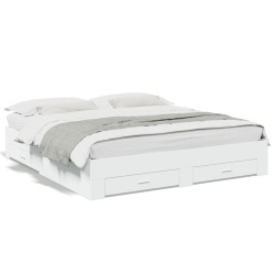 Cadre de lit avec tiroirs sans matelas blanc 200x200 cm 
