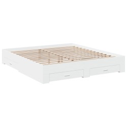 Cadre de lit avec tiroirs sans matelas blanc 200x200 cm 