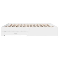 Cadre de lit avec tiroirs sans matelas blanc 200x200 cm 