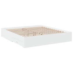 Cadre de lit avec tiroirs sans matelas blanc 200x200 cm 