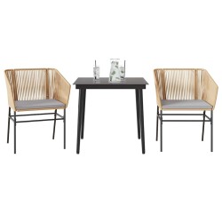 Ensemble à manger jardin coussins 3pcs marron poly rotin verre 