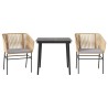 Ensemble à manger jardin coussins 3pcs marron poly rotin verre 