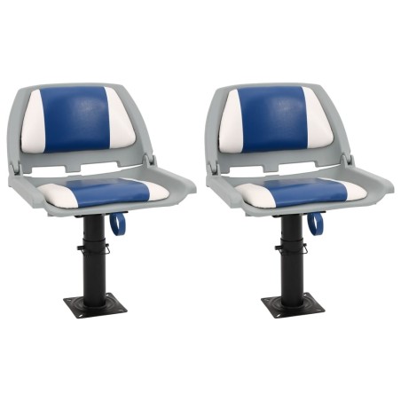 Ensemble de sièges de bateau pliables 4 pcs bleu et blanc 