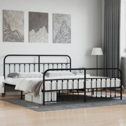 Cadre de lit métal sans matelas avec pied de lit noir 200x200cm 