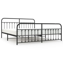Cadre de lit métal sans matelas avec pied de lit noir 200x200cm 