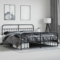 Cadre de lit métal sans matelas avec pied de lit noir 200x200cm 