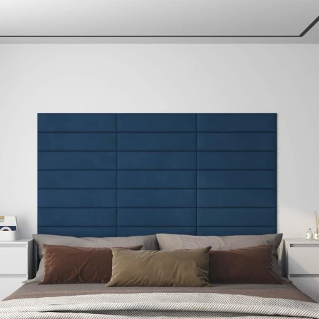 Panneaux muraux 12 pcs Bleu 60x15 cm Velours 1,08 m² 