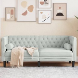Canapé Chesterfield avec traversins 2 places gris clair velours 