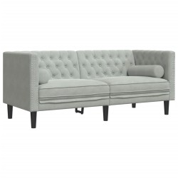 Canapé Chesterfield avec traversins 2 places gris clair velours 