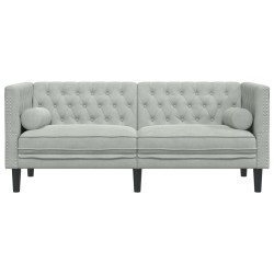 Canapé Chesterfield avec traversins 2 places gris clair velours 