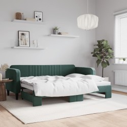 Lit de jour avec gigogne sans matelas vert foncé 80x200 cm 