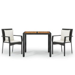 Ensemble à manger de jardin avec coussins 3 pcs Noir 