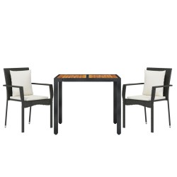 Ensemble à manger de jardin avec coussins 3 pcs Noir 