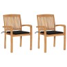 Chaises de jardin lot de 2 et coussins noir Bois de teck massif 