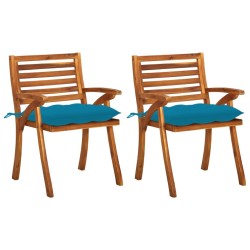 Chaises à manger de jardin avec coussins lot de 2 Acacia massif 