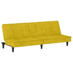Canapé-lit avec porte-gobelets jaune velours 