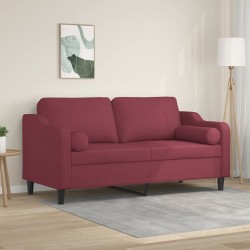 Canapé 2 places avec oreillers bordeaux 140 cm tissu 