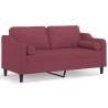 Canapé 2 places avec oreillers bordeaux 140 cm tissu 
