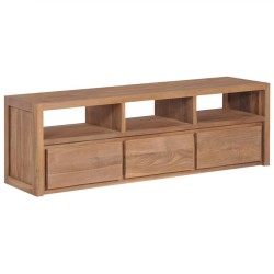 Meuble TV Bois massif de teck et finition naturelle 120x30x40cm 