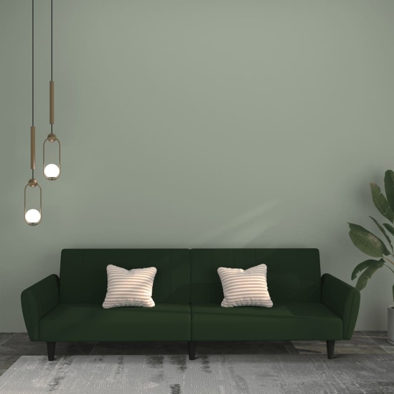 Canapé-lit à 2 places vert foncé velours 