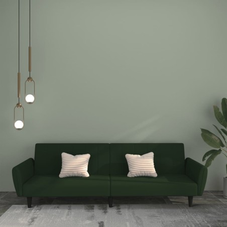 Canapé-lit à 2 places vert foncé velours 
