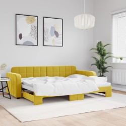 Lit de jour avec lit gigogne jaune 80x200 cm velours 