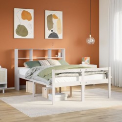 Lit bibliothèque sans matelas blanc 135x190 cm bois pin massif 