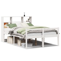 Lit bibliothèque sans matelas blanc 135x190 cm bois pin massif 