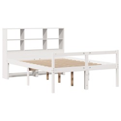 Lit bibliothèque sans matelas blanc 135x190 cm bois pin massif 