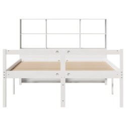 Lit bibliothèque sans matelas blanc 135x190 cm bois pin massif 