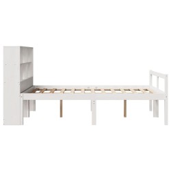 Lit bibliothèque sans matelas blanc 135x190 cm bois pin massif 