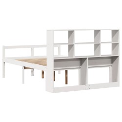 Lit bibliothèque sans matelas blanc 135x190 cm bois pin massif 