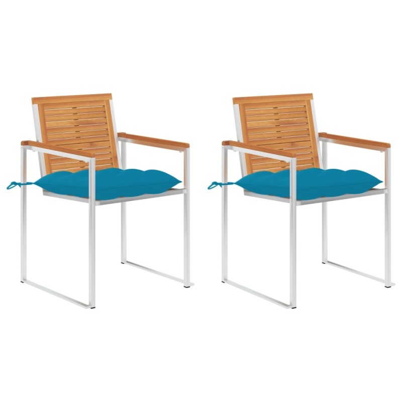 Chaises de jardin avec coussins lot de 2 Acacia solide et acier Chaises de jardin avec coussins lot de 2 Acacia solide et acier