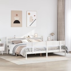 Cadre de lit sans matelas blanc 200x200 cm bois massif de pin 