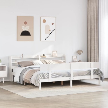 Cadre de lit sans matelas blanc 200x200 cm bois massif de pin 