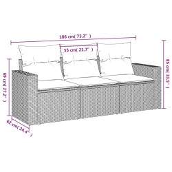 Salon de jardin avec coussins 3 pcs marron résine tressée 