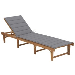 Chaise longue pliable avec coussin Bois d'acacia solide 