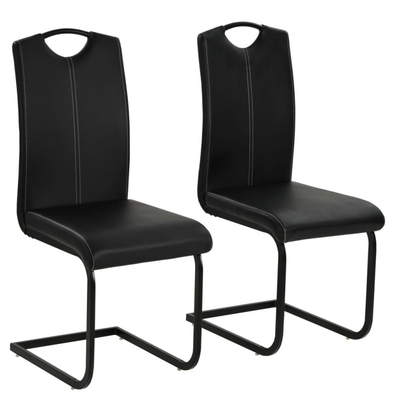 Chaises à manger cantilever lot de 2 noir similicuir Chaises à manger cantilever lot de 2 noir similicuir