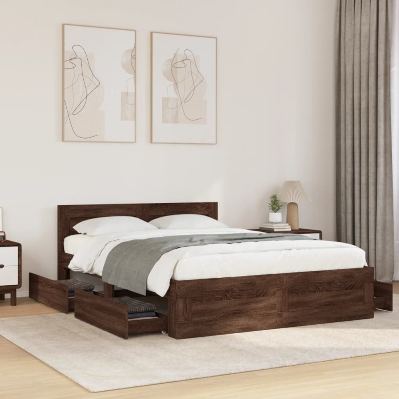 Cadre de lit et tête de lit sans matelas chêne marron 120x200cm 